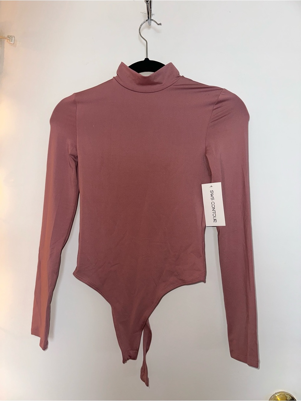Long Sleeve Mock Neck Bodysuit in Dusty Rose